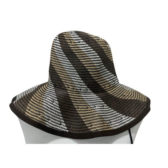 Le Hat by Rae Feather Brown White Striped Packable Sun Hat One Size